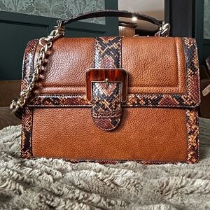 Brahmin Tan and Brown Snake Print Satchel